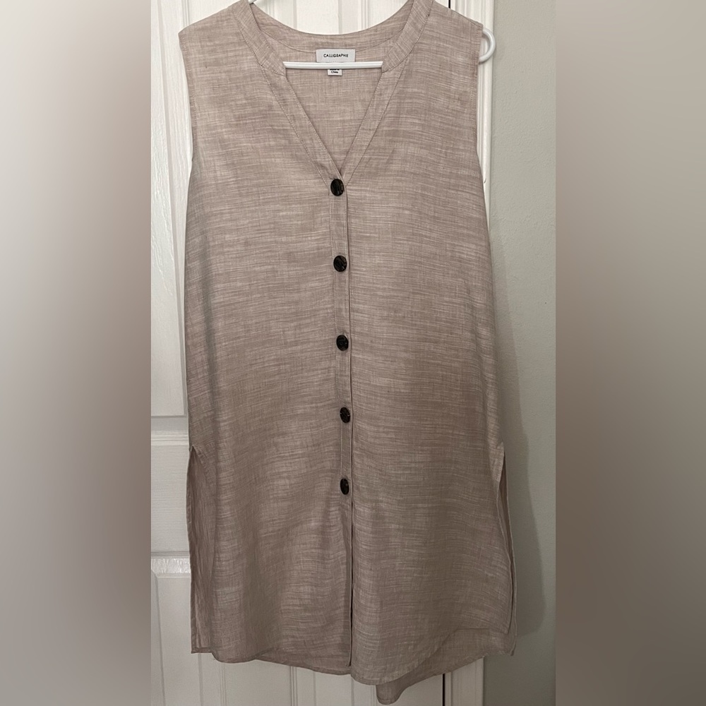 CALOGRAPHIE LINEN WOMENS DUSTER, OATMEAL COLOR, size large